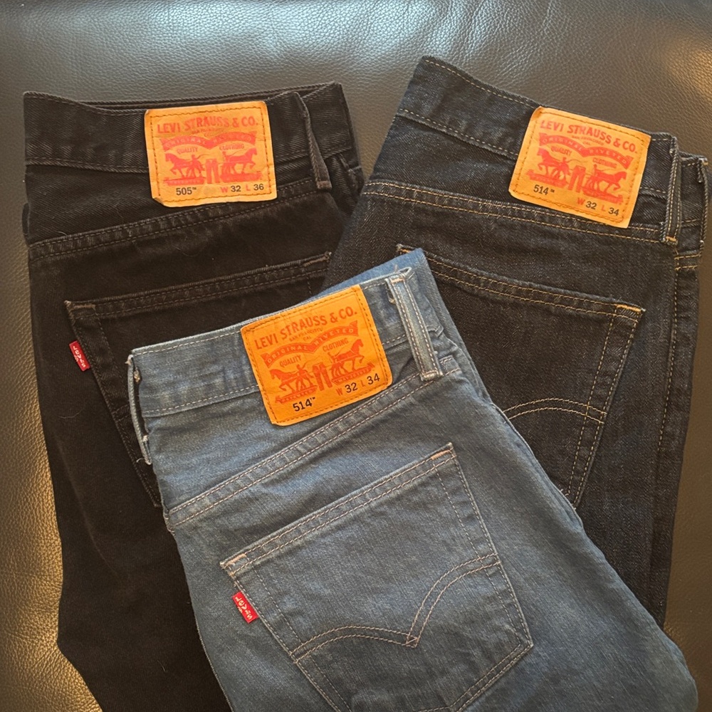 Levi's Men's Straight Jeans Collection - Black, Dark Blue, and Light Blue